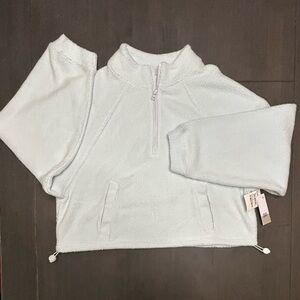 BP soft blue half zip pullover cropped warm and cozy adjustable hem fleece NWT S